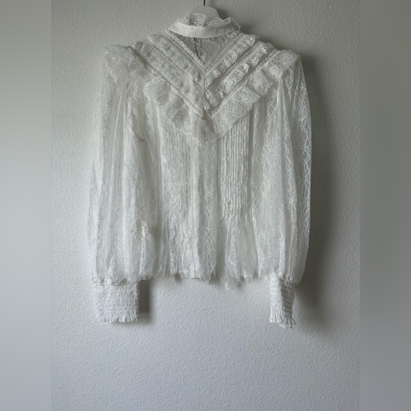 Alice + Olivia | RHEBA MOCK NECK BUTTON FRONT LACE TOP - Picture 11 of 13